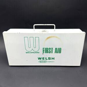 Vintage Metal Box First Aid Kit White Green Welshgard Wall Mount Retro Decor